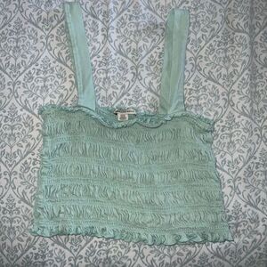 American Eagle Smocked Sea Green Cropped Tank Top size S